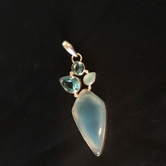 NWOT Sterling Silver Blue Calcedony Pendant - Picture 1 of 12